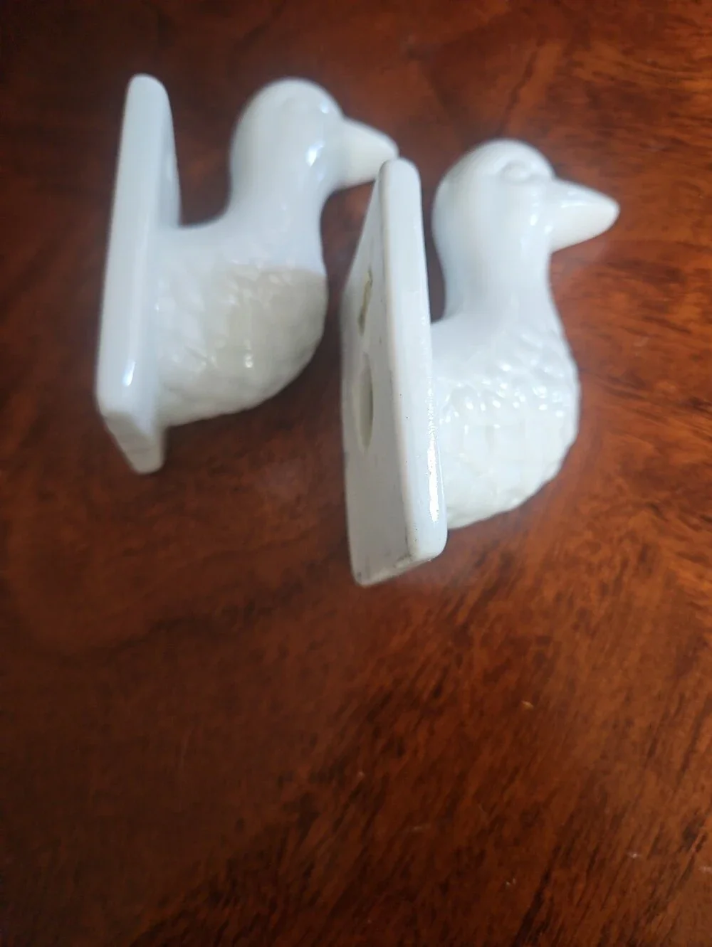 Vintage White Ceramic Farmhouse Geese Wall Hooks - Decorative Pair